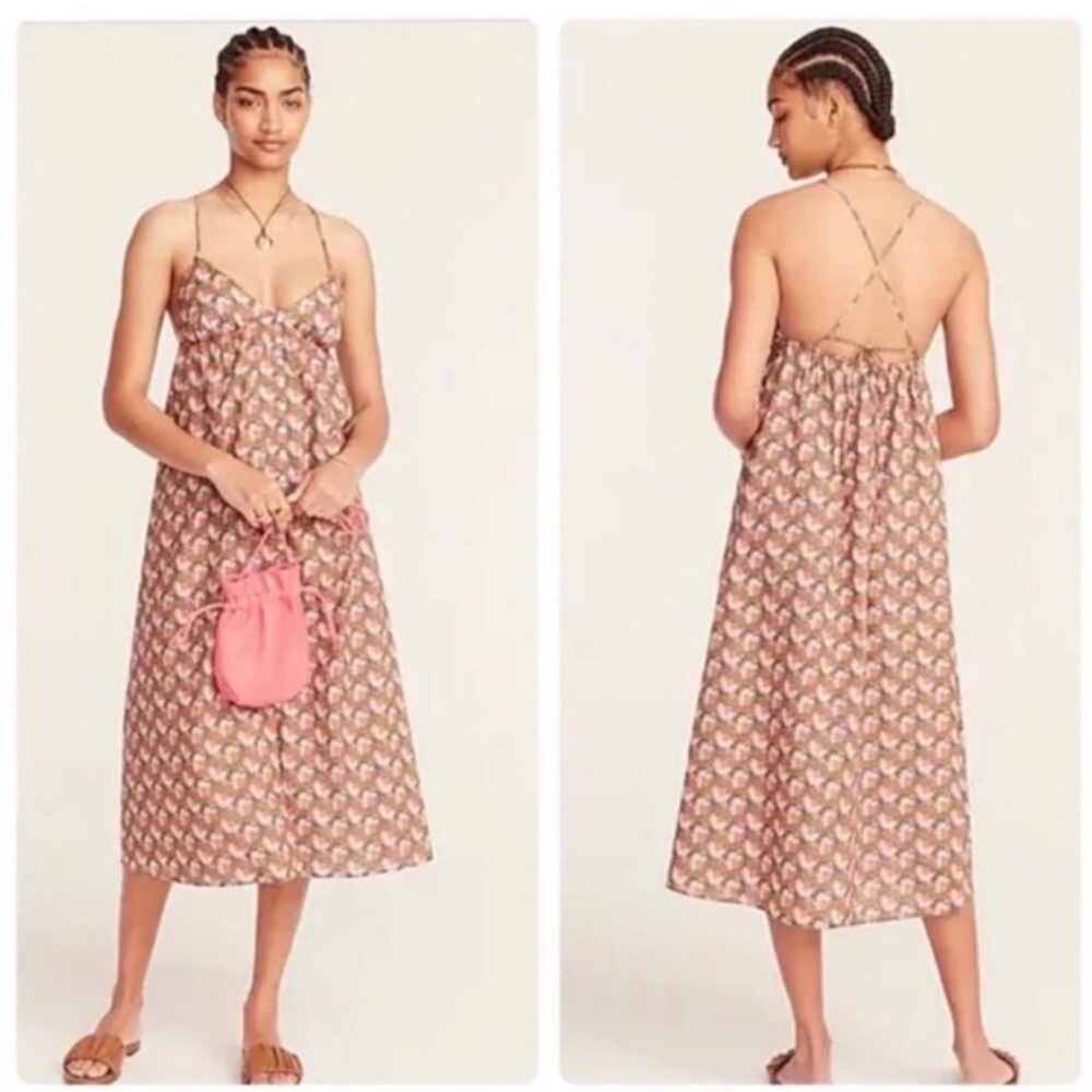 J. Crew Brown Floral Midi Dress